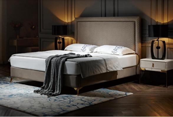 Bed 3-delig. Slaapkamer set Ontwerp Luxe Slaapkamer Hotelmeubilair 2x Nachtkastje