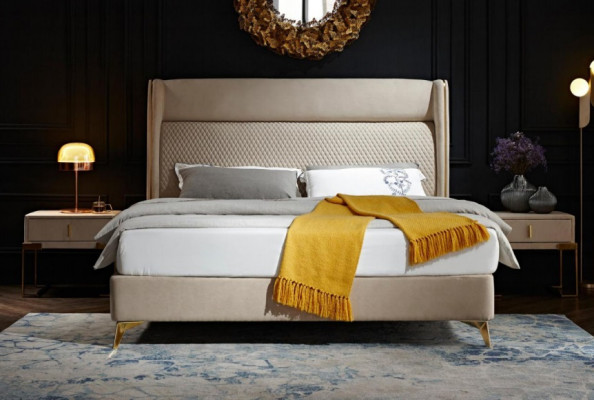 Tweepersoonsbed Slaapkamer Hotel Echtgenoot Luxe Bed 2x Nachtkastje 3-delige set Bedden Nieuw