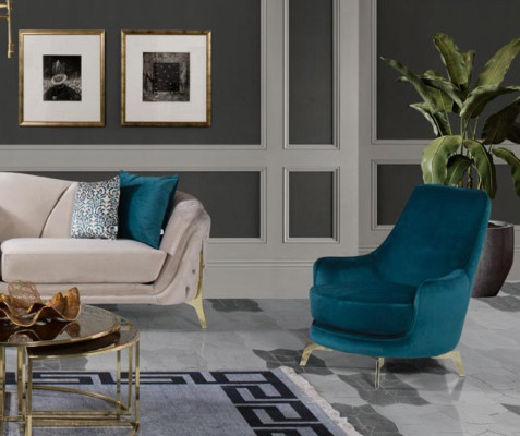Ronde fauteuil design woonkamer bekleding hout bekleding moderne luxe blauw nieuw