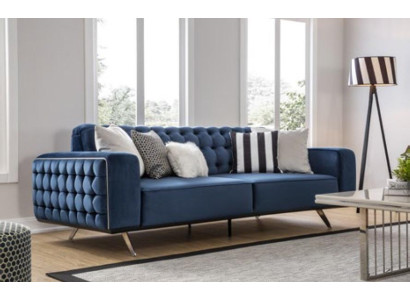 Klassieke Chesterfield driezits luxueuze blauwe bankenbank 3-zitsbanken
