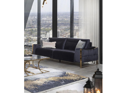 Klassieke bank 3-zits design woonkamer stoffering houten stoffering moderne luxe blauw