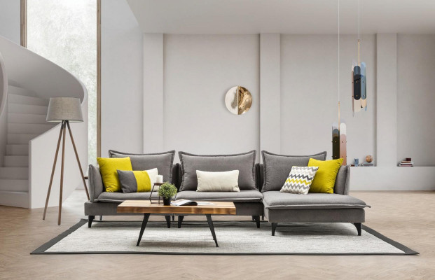 Grijze Chesterfield gestoffeerde bank Bank hoekbank set bekleding luxe hoekbanken