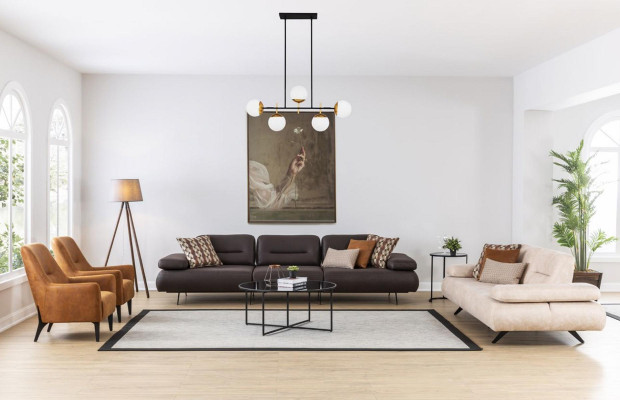 Bank 2-zits gestoffeerde bank beige textiel leder design Modern Bankbanken Luxe