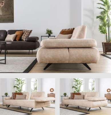 Bank 2-zits gestoffeerde bank beige textiel leder design Modern Bankbanken Luxe