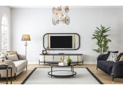 Luxe Set Moderne rtv Woonkamer Beklede Zitbank Slaapbank 3 + 3 Zit Salontafel