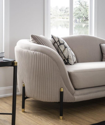 Bankstel 3-zits gestoffeerde bank beige textiel zitdesign bank banken stof modern nieuw