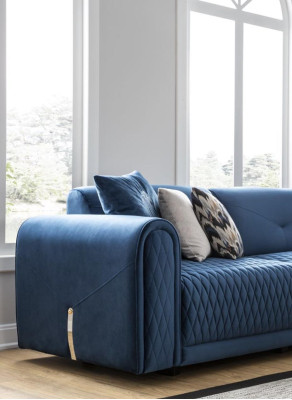 Luxe bankstel 4-zits woonkamer Modern design Blauwe leren banken Nieuw