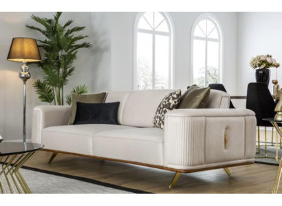 Moderne bank 3-zits gestoffeerde bank wit textiel zit ontwerp bank bank stof