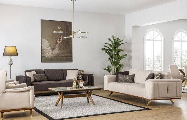 Moderne bank 3-zits gestoffeerde bank wit textiel zit ontwerp bank bank stof
