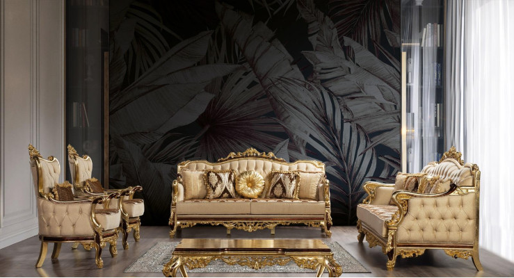 Sofagarnitur Bank Barok Rococo Bankstellen Textiel Chesterfield Bank Tafel 3-dlg.