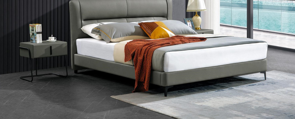 Tweepersoonsledikant leren bedden designer bed kunstleer gestoffeerde slaapkamer nieuw