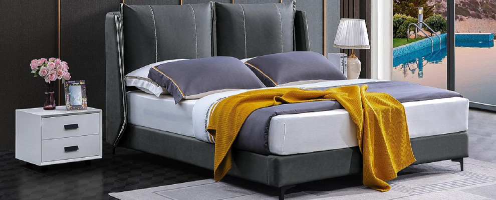Tweepersoons slaapkamer bedden Luxe tweepersoons bed Beige hotelinrichting meubilair.