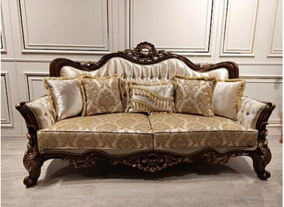 Chesterfield Barok driezits meubel bank sofa stof goud bankstel