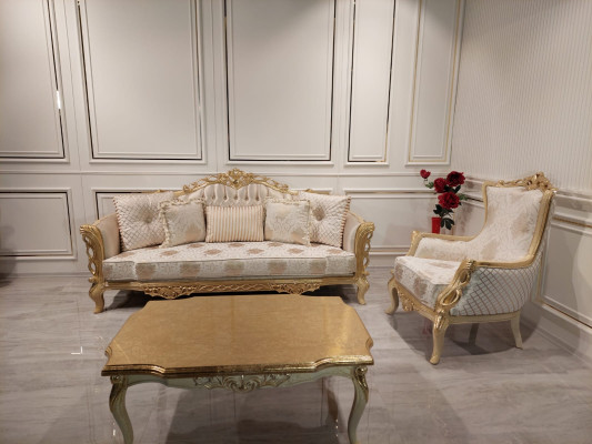 Sofaset Bankstel 3+1 Zits Fauteuil Tafel Gesneden Poten Salontafel 3-delig.