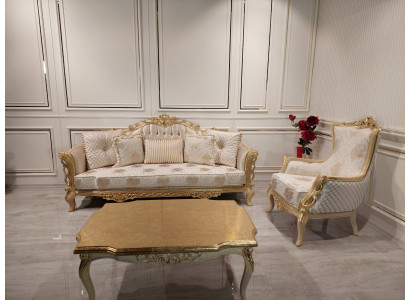 Sofaset Bankstel 3+1 Zits Fauteuil Tafel Gesneden Poten Salontafel 3-delig.