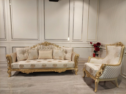 Chesterfield Bank Barok Bank Hout Fluweel Driezits Klassieke Bankstellen Meubels