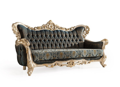Barok driepersoons Chesterfield bankstel meubelbank banken stof goud