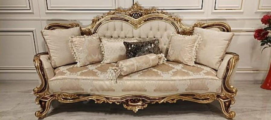 Chesterfield barok driezitsbank meubel bank bank stof beige