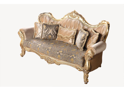 Chesterfield Barok Driepersoons Bank Meubel Bankstel Stof Goud Banken