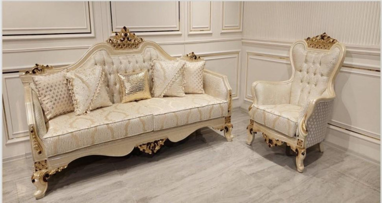 Luxe bank Beige Bankstel Fauteuil 3+1 Zits Stof Design Textiel