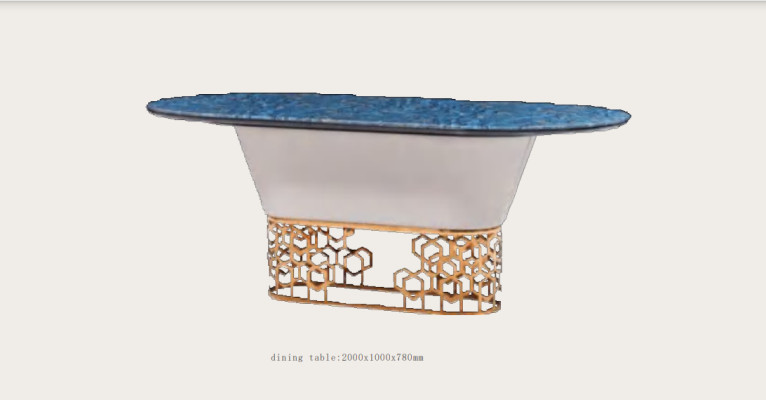 Luxe designer roestvrijstalen metalen eettafel tafels woonkamer marmer design.