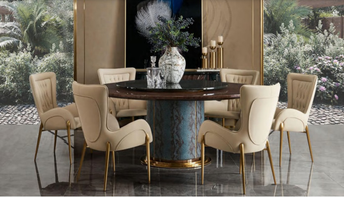 Ontwerp Ronde Tafel 6x Stoelen Eetkamerstoelen Zitkussen Set Ronde