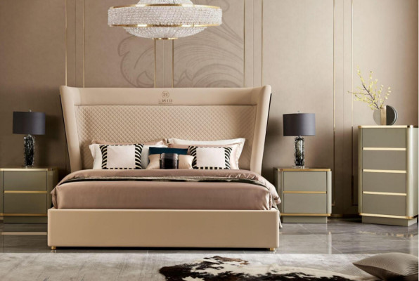 Ontwerper slaapkamer bed 2x nachtkastjes ladekast 4-delige set Nieuw