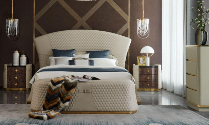 Slaapkamer Bed Krukje 2x Nachtkastje Complete Sets Lederen Meubels