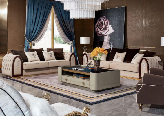 Chesterfield Bank Beige Bankstellen Textiel Stof Banken Luxe Meubelen 4-zits 295cm