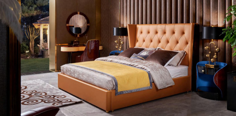 Bed slaapkamer meubilair 6-delig. Leder compleet set design Luxe bedden