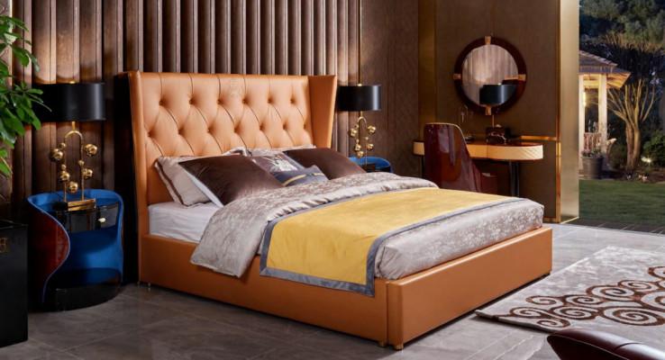 Bed slaapkamer meubilair 6-delig. Leder compleet set design Luxe bedden