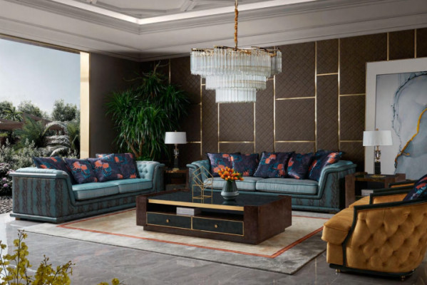 Driepersoonsbank Gestoffeerd Designbank Moderne 3-zitsbank Woonkamermeubels Blauwe Zitting