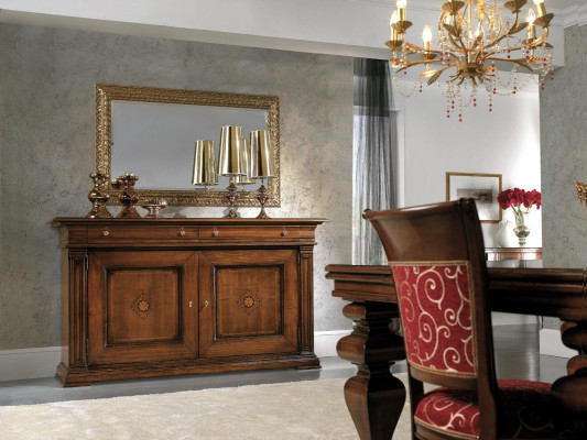 Massief houten dressoir met spiegel Sideboard dressoirset Italiaanse meubels 2-delig.
