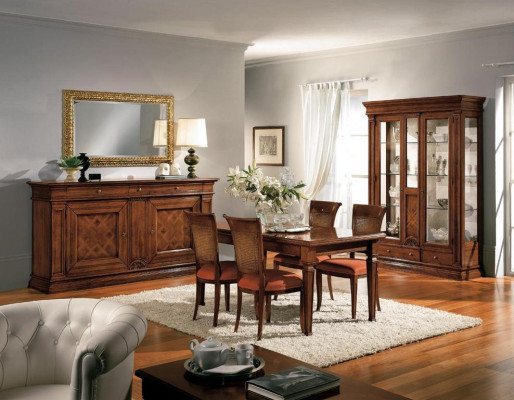 Eetkamer Eettafel Stoelen Dressoir Vitrine Set Meubilair Hout Bruin 7-delig Set