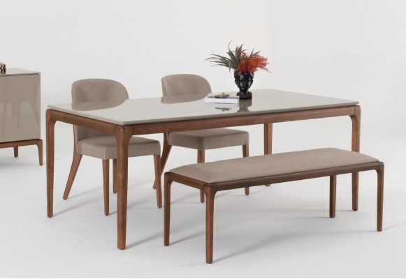 Eetgroep Eetkamer Set Bank 4x Stoelen Tafel Meubels beige 6-delig