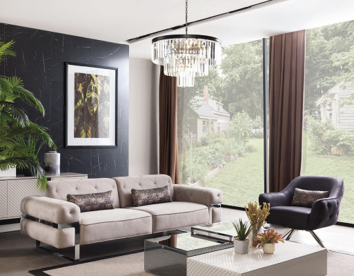 Woonkamer Design Bankstel 3-zits gestoffeerde bank Bankstellen beige