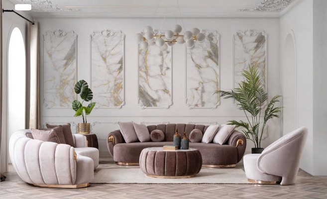 Luxe bank Grote bank Ronde bank xxl banken Zitmeubelen Stof 263cm Grijs.