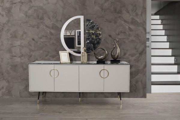 Complete eetkamerset 7-delig Eetkamer Dressoir Set Modern Tafel 4x Stoelen rtv