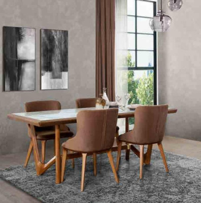 Luxe set eetkamer eettafel stoel tafel tafels stoelen hout ontwerp 5-delig Nieuw