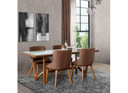Luxe set eetkamer eettafel stoel tafel tafels stoelen hout ontwerp 5-delig Nieuw