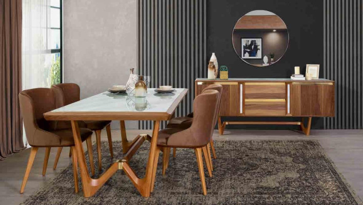 Luxe set eetkamer eettafel stoel tafel tafels stoelen hout ontwerp 5-delig Nieuw