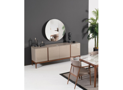 Woonkamer dressoir spiegel sideboard hout met metalen stijl zwarte ladekast.