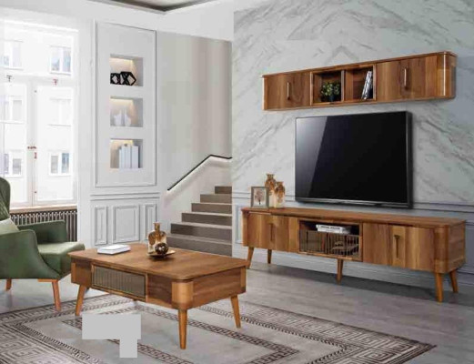 rtv tv dressoir Lederen Houten Tafel TV-kast Tafel Design Laag 2-delig Set Nieuw