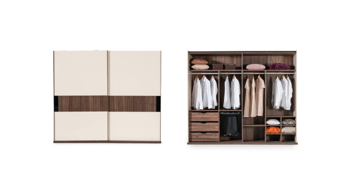 Luxe kledingkast met zweefdeuren houten kast moderne stijl beige
