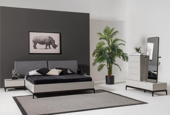 Bed kussen ontwerp luxe dubbele hotelbedden houten meubels lichtgrijs loft
