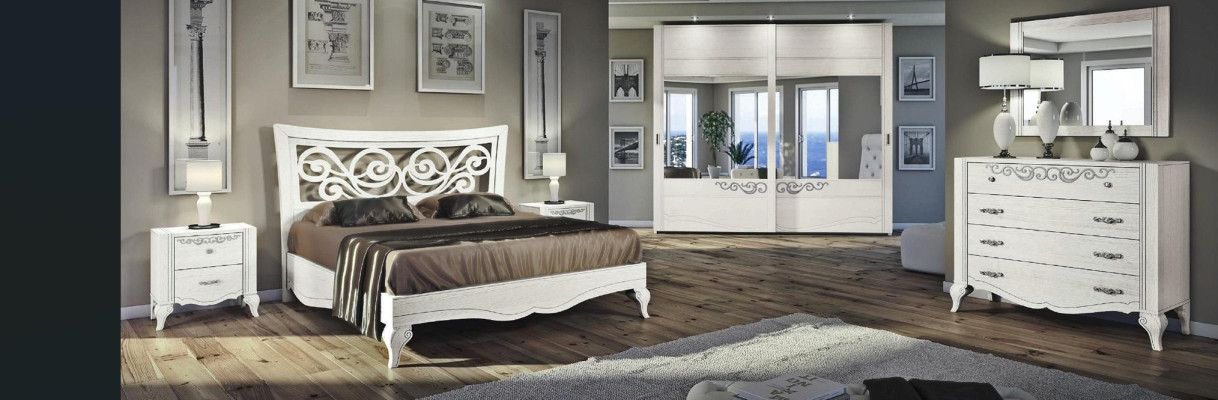 Set 6-delige slaapkamer Bed Nachtkastje Kledingkast Commode Spiegel Set