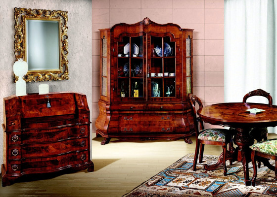 Compleet set eettafel 3 stoelen eetkamerset vitrine dressoir 6-delig set barok.