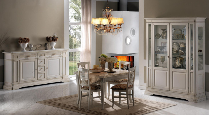 Garnituur 7-delig Houten Meubel Dressoir 4x Stoel Tafel Vitrine Nieuwe Groep Eetkamer Set