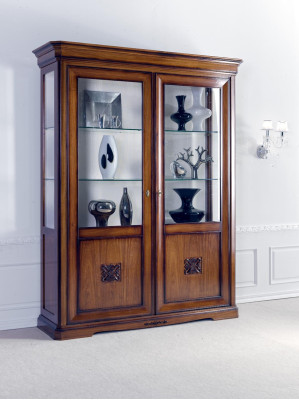 Vitrine glazen kast massief houten woonkamermeubel dressoir massief hout