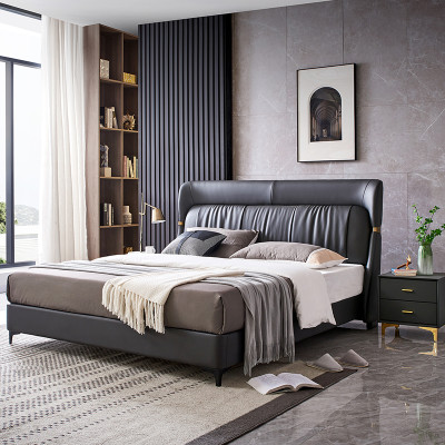 Luxe bed slaapkamer leren bekleding decor tweepersoonsbedden metalen ontwerp
